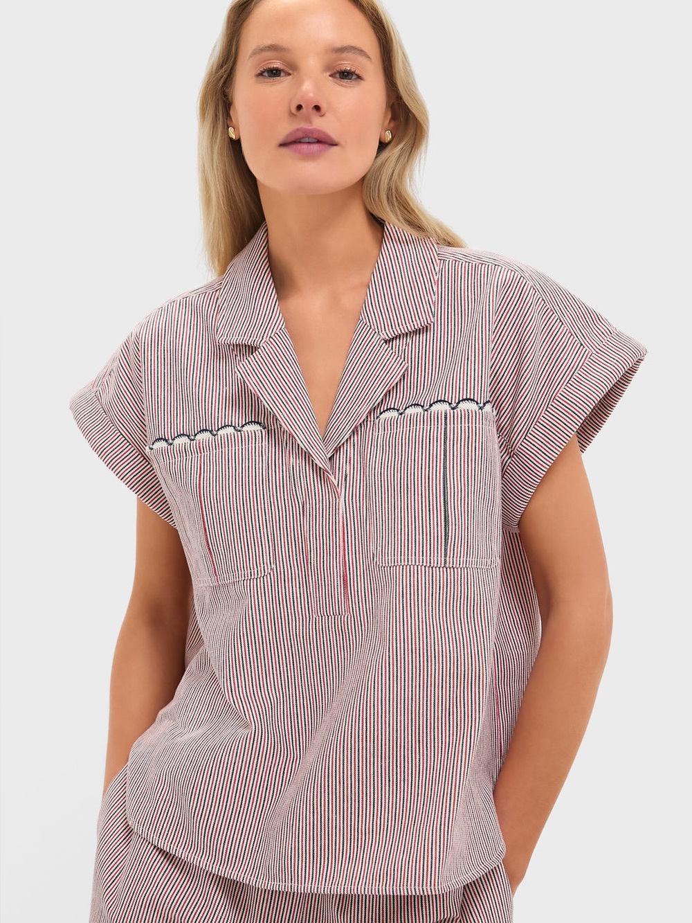 Tuckernuck Red and Blue Stripe Scottie Shirt Size M